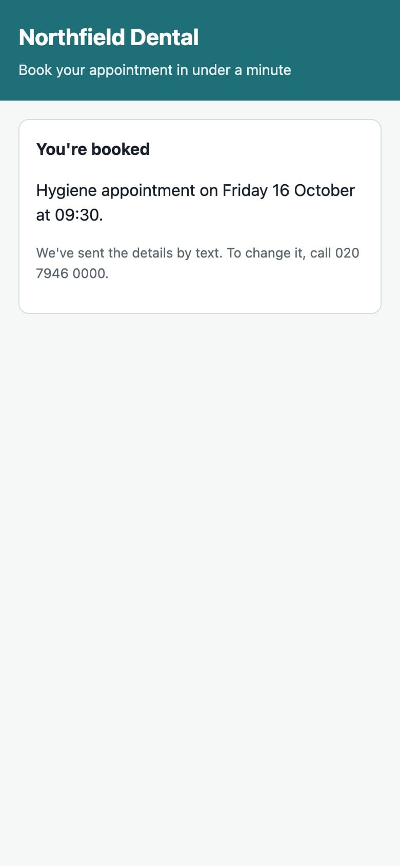 The confirmation after booking