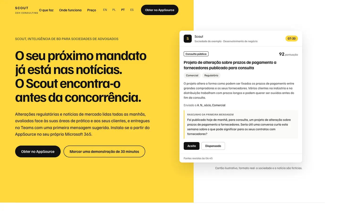 O primeiro ecrã da página do Scout em 3dhconsulting.com
